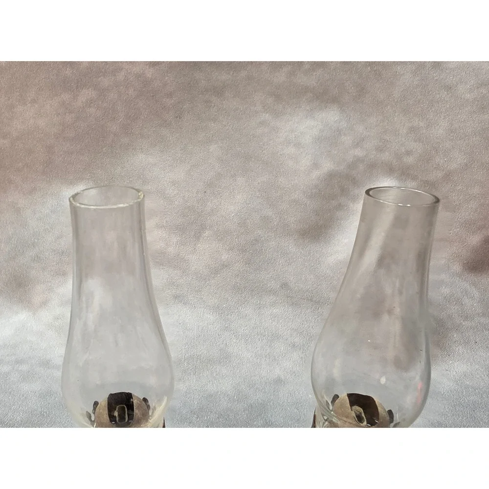 Vintage Miniature Milk Glass Oil Lamps Pair Hand Painted Floral 8.5 Inch Set